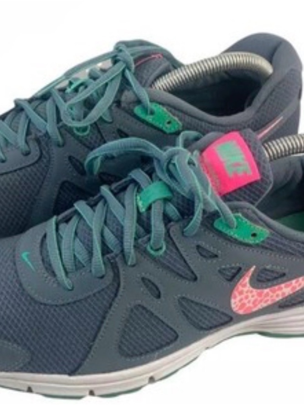 Nike Gray & Teal Athletic Sneakers with Pink Logo Accent